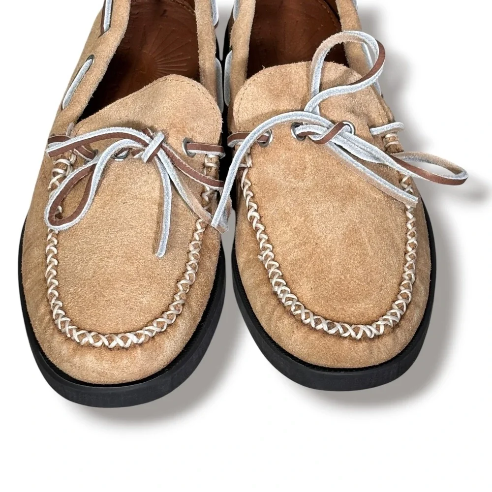 Quoddy x Faherty Mens 7 Canoe Shoe Khaki Suede Moccasin Boat Loafer Made USA